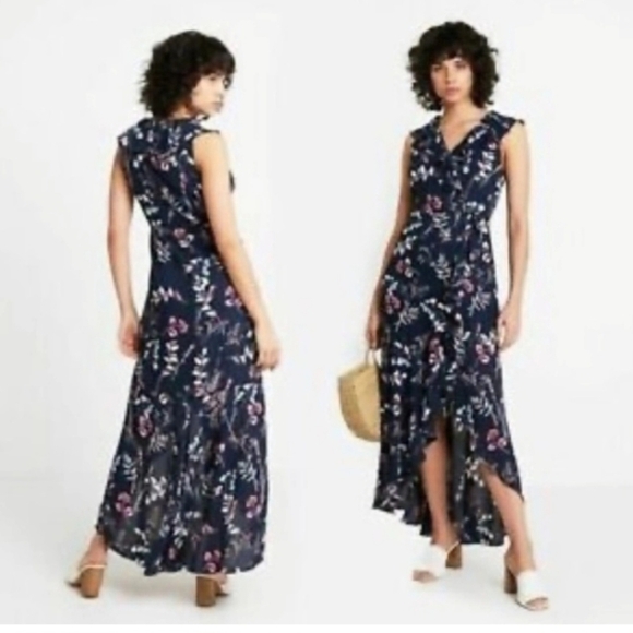 Banana Republic Navy Floral Maxi Dress Size 0 - Picture 2 of 6